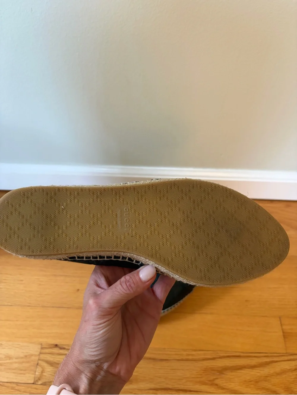 Gucci Black Leather Espadrille Slip On Microguccisima leather women size 38 flat